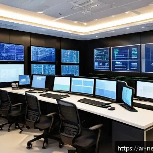 네트워크 보안 자격증 취득 과정 - A detailed digital illustration of a modern Middle Eastern network security control room with Arabic...
