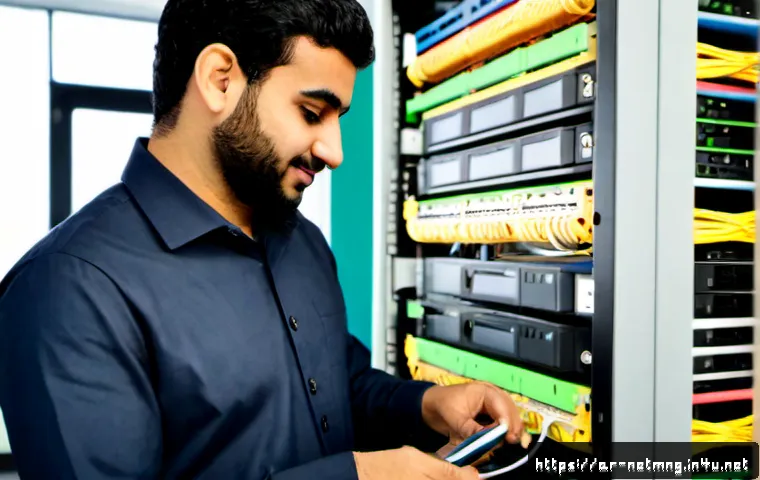 네트워크 장애 복구 절차 - Photorealistic Arab network engineer in a modern Gulf-region office, wearing modest professional clo...