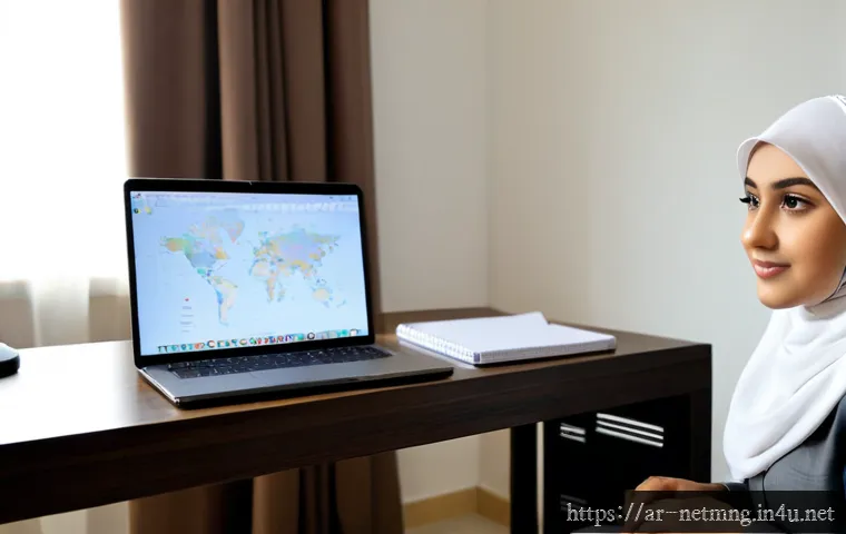 네트워크 자격증 초보자 가이드 - Photorealistic beginner networking study scene in a bright modern Arab home office, young Arab woman...