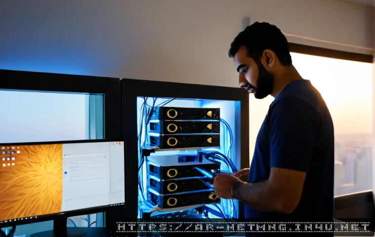 네트워크 관리자 개인 프로젝트 아이디어 - Photorealistic home network lab in a modern Middle Eastern apartment, Arab network administrator wea...